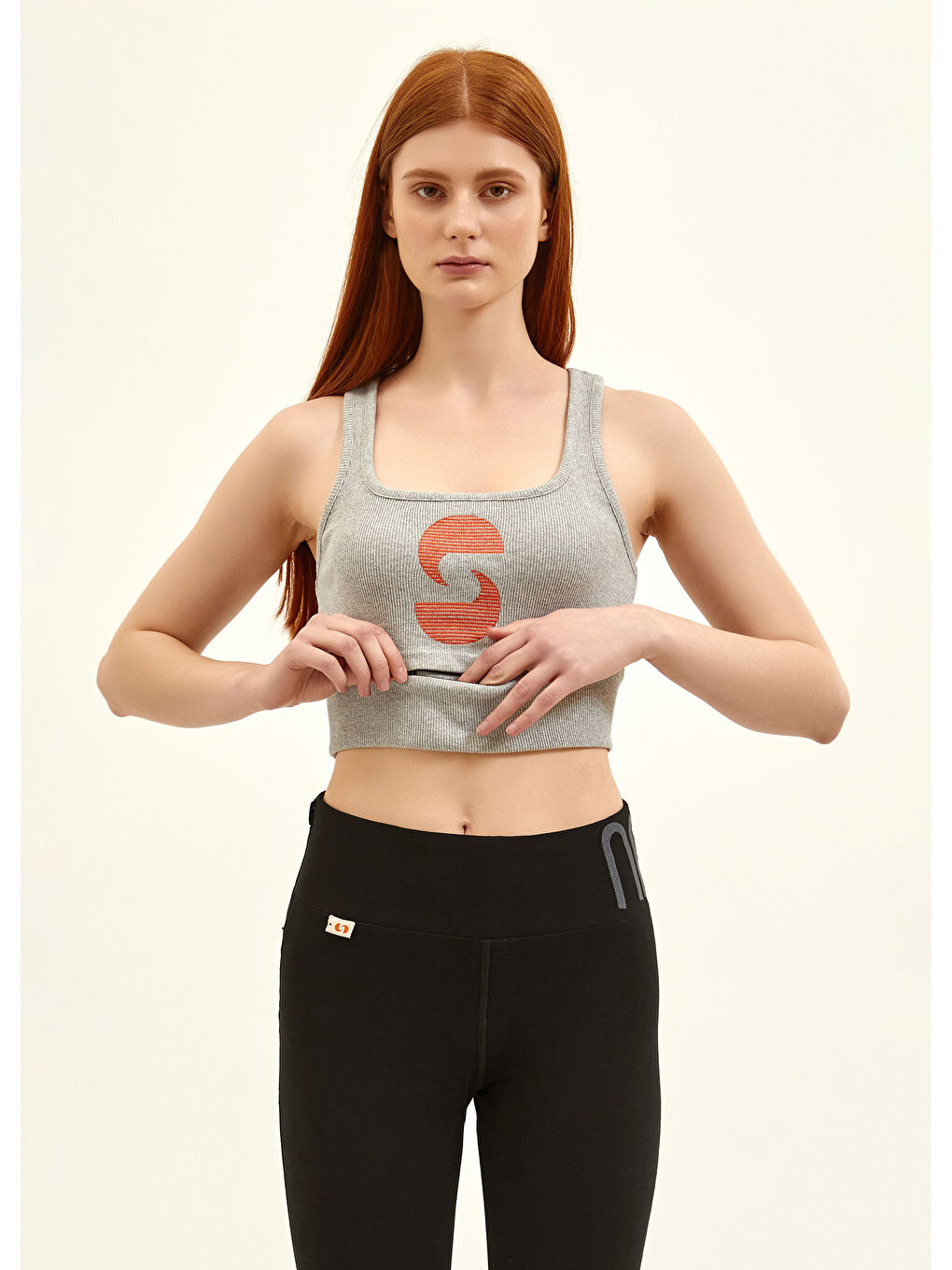 NSQ Açık Yaka Aktif Crop Top   Gri Krom-1