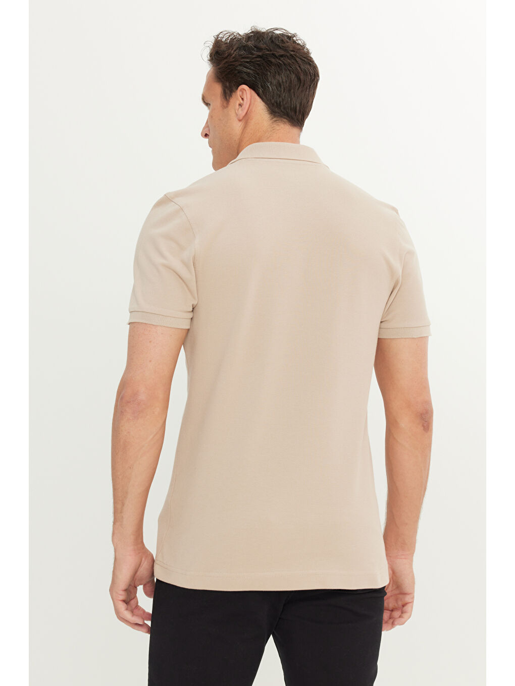 Bej %100 Pamuk Regular Fit Normal Kesim Polo Yaka Tişört-4