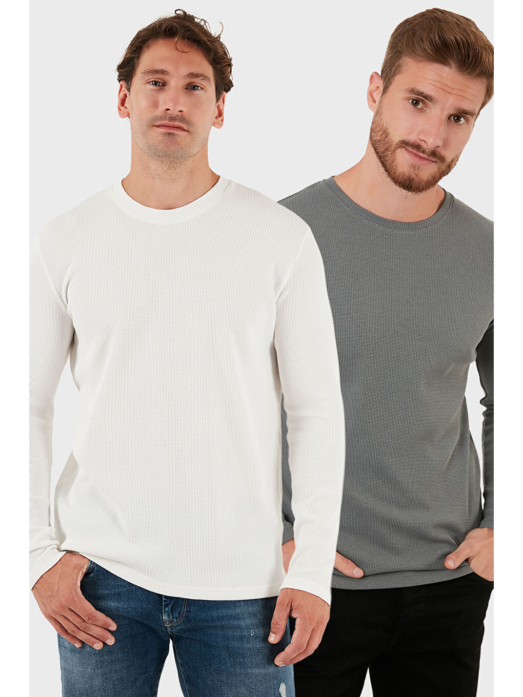 Haki Pamuklu Bisiklet Yaka Slim Fit Basic 2'li Paket Sweat 5905073S2