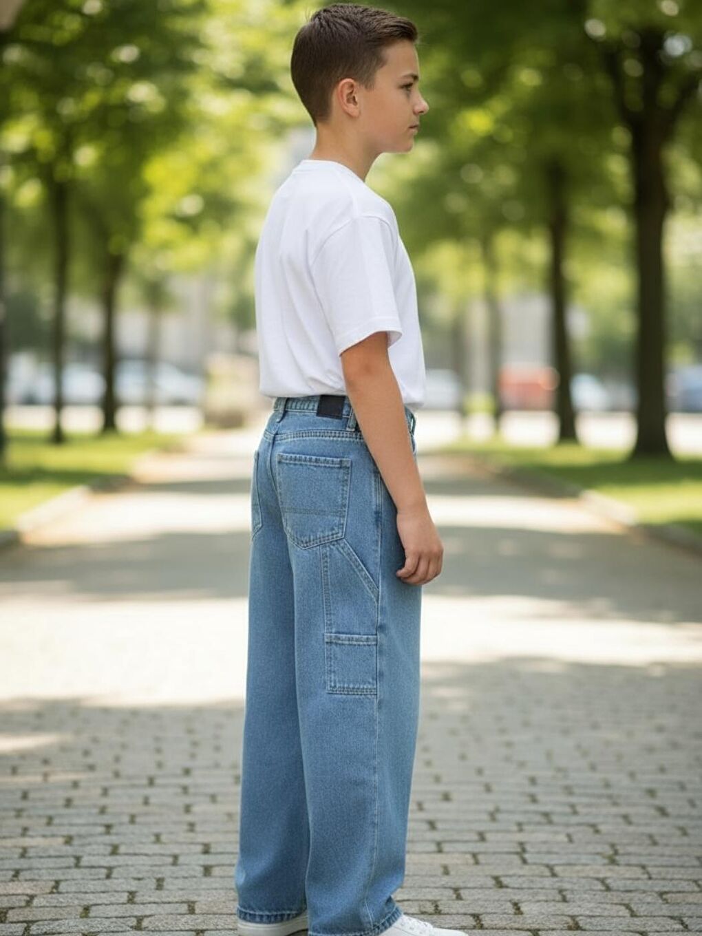 Mavi Erkek Çocuk Baggy Fit Geniş Bol Paça Jean Pantolon-1