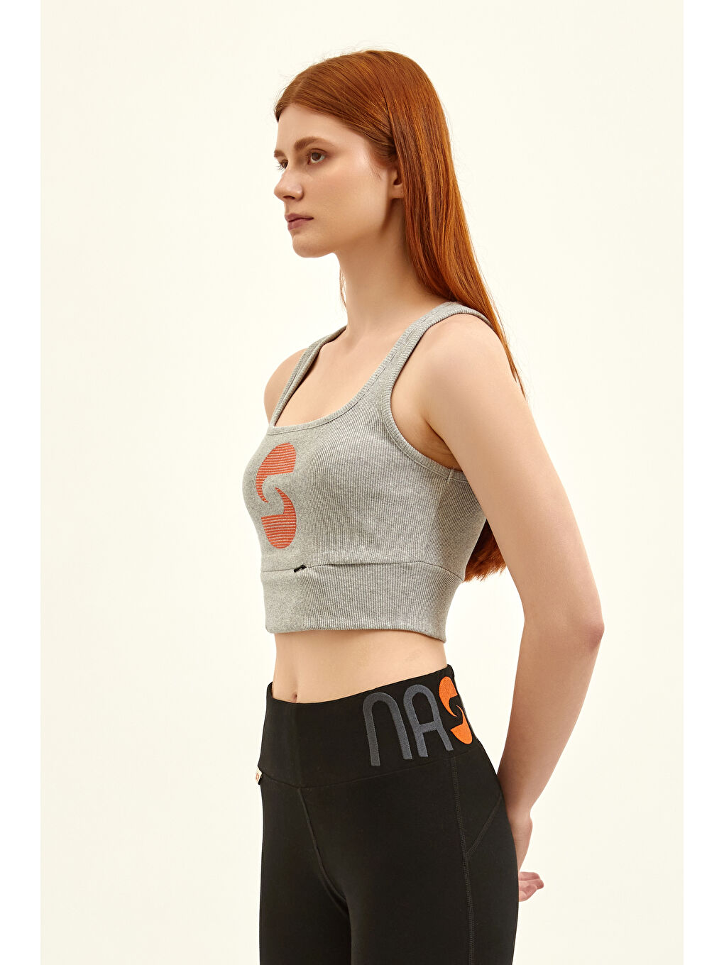 NSQ Açık Yaka Aktif Crop Top   Gri Krom-3