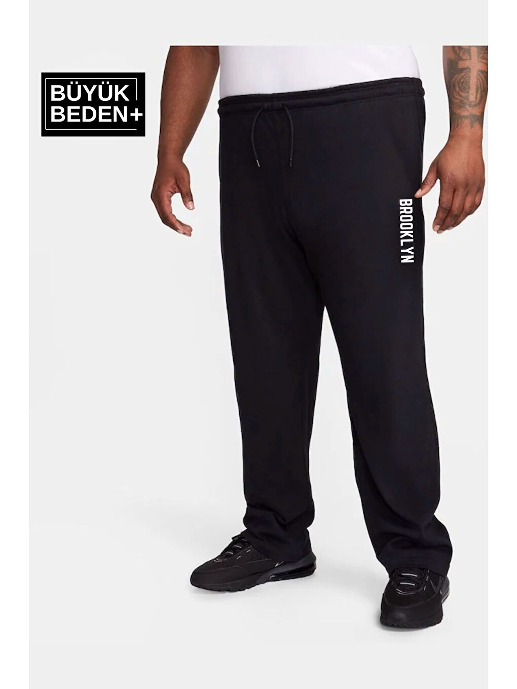 Siyah Büyük Beden Brooklyn Baskılı İnce Erkek Eşofman Altı SPR25BEA54