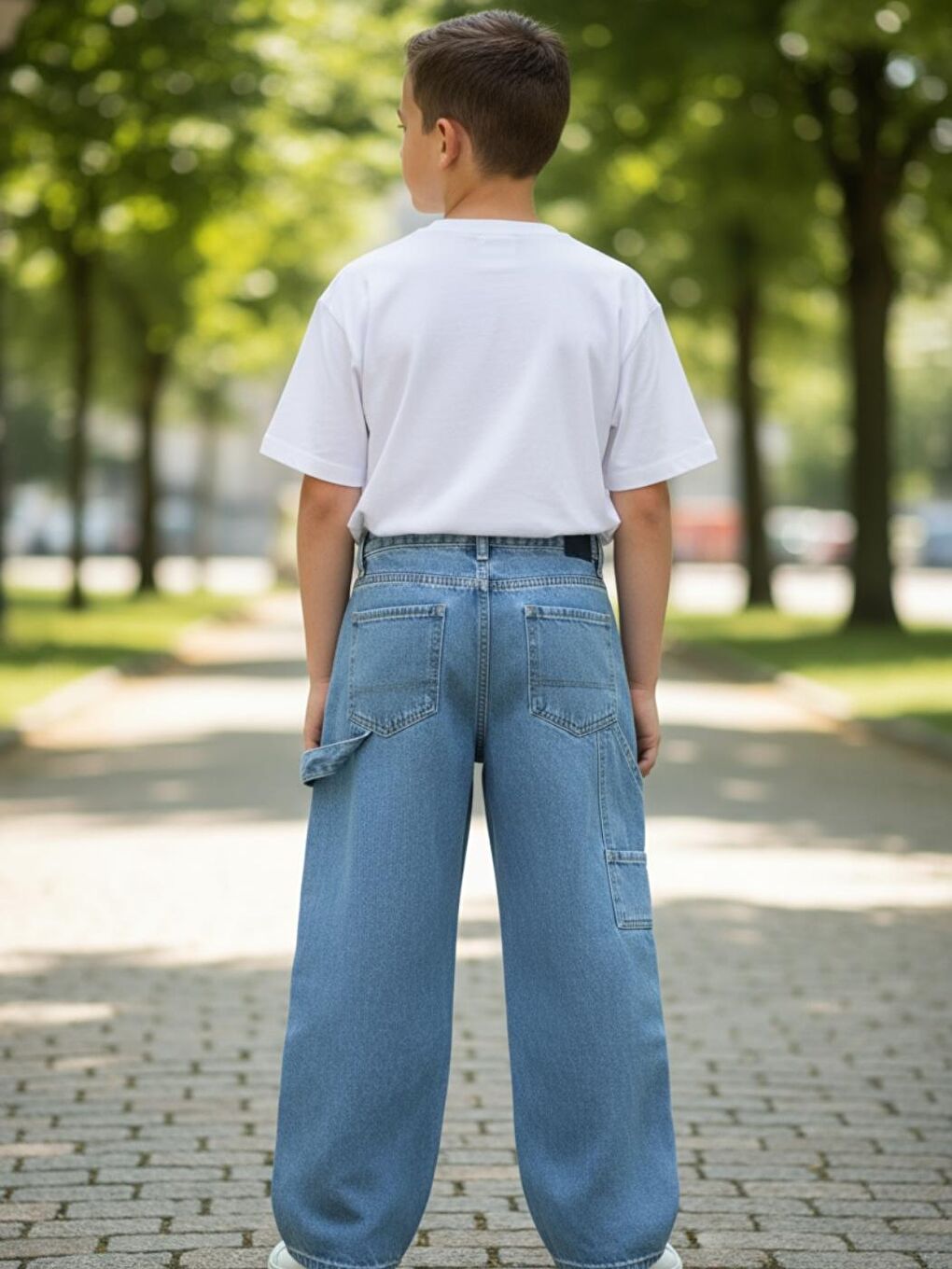 Mavi Erkek Çocuk Baggy Fit Geniş Bol Paça Jean Pantolon-2
