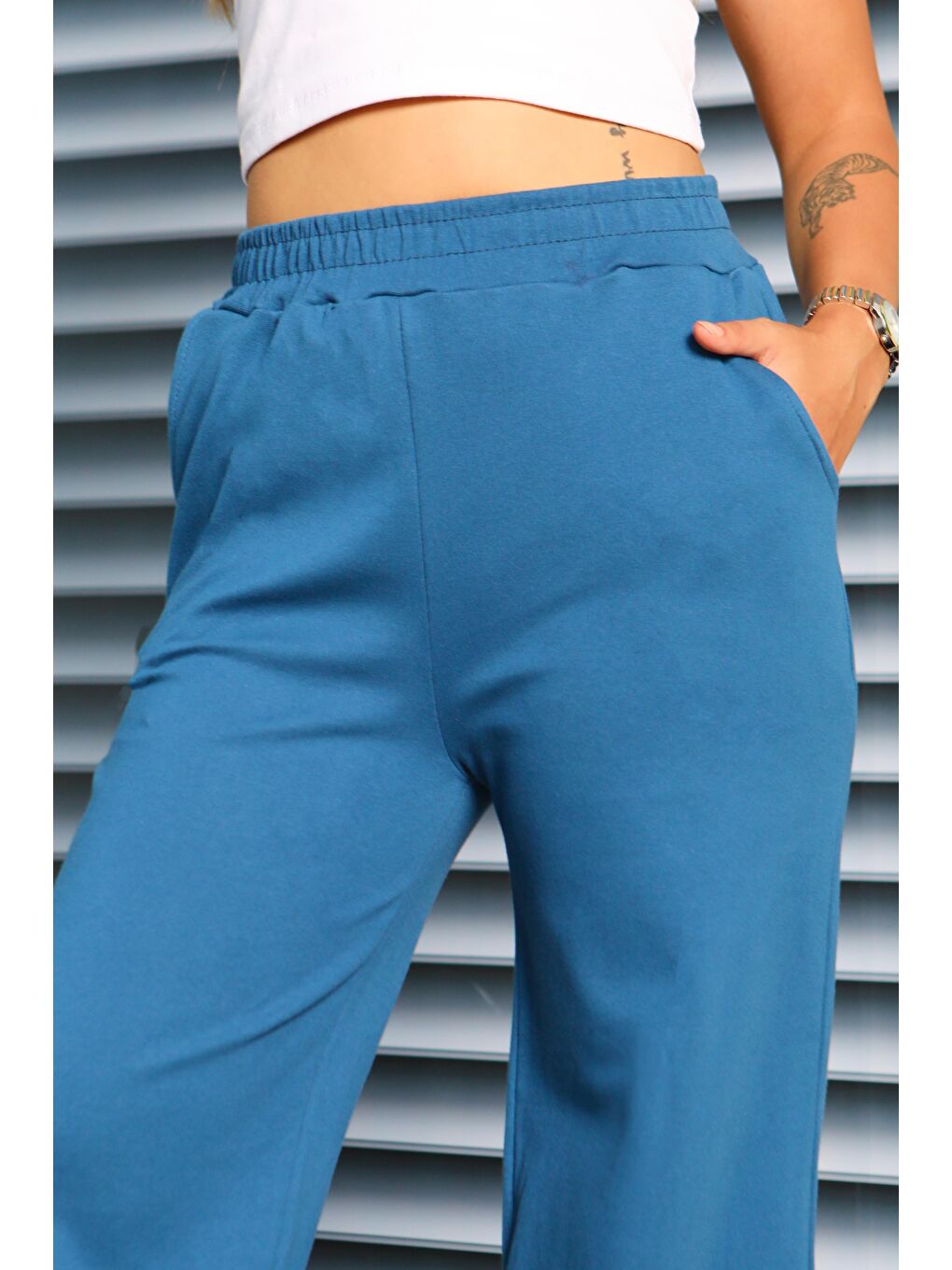 İndigo Cepli Bol Paça İki İplik Eşofman Altı Indigo - 27674-3