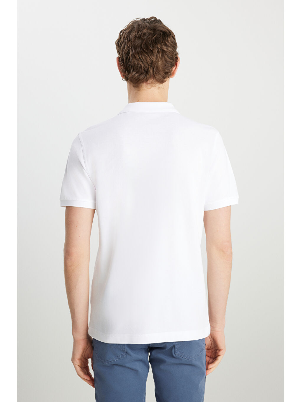 %100 Pamuk Regular Fit Normal Kesim Beyaz Polo Yaka Tişört-4
