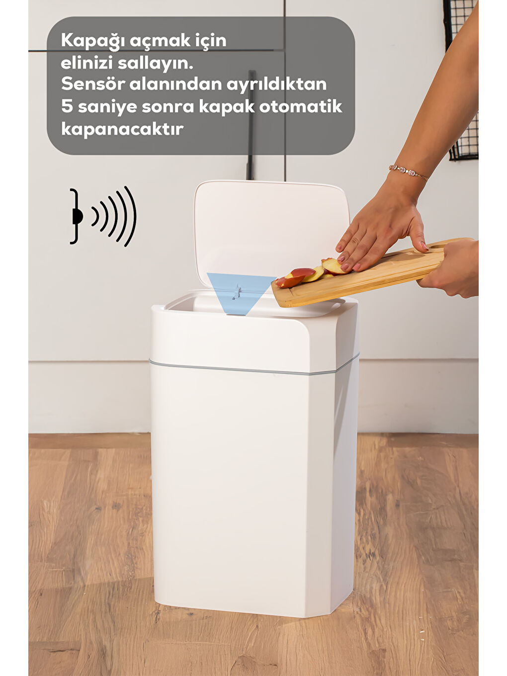 Beyaz Me02 Hareket Sensörlü Sessiz Çöp Kutusu 18 lt-1