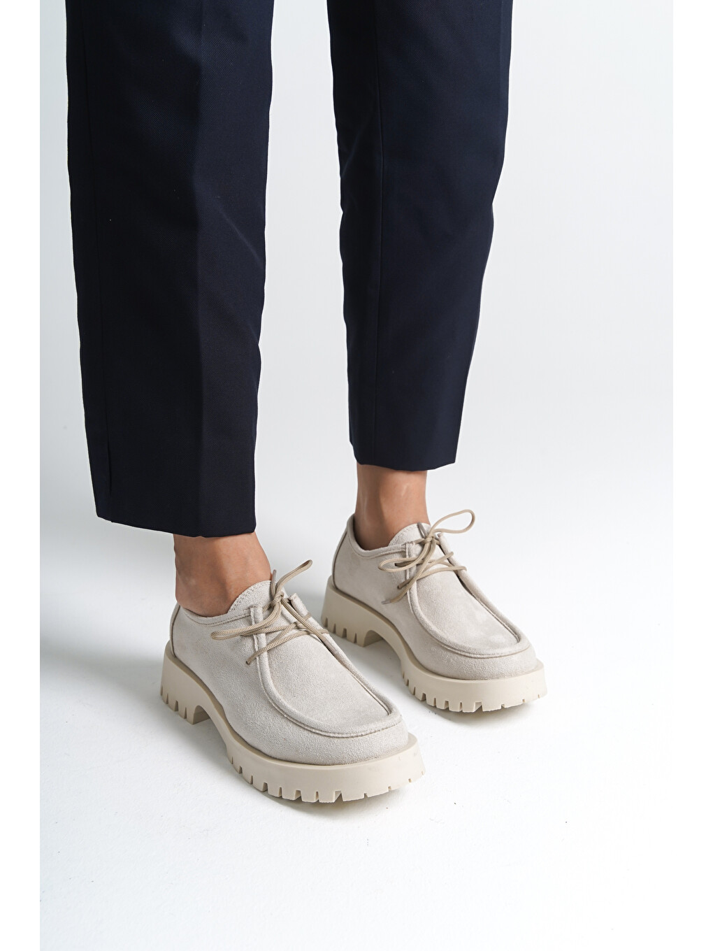 Bej Shelly Trak Tabanlı Süet Kadın Loafer Ayakkabı-4