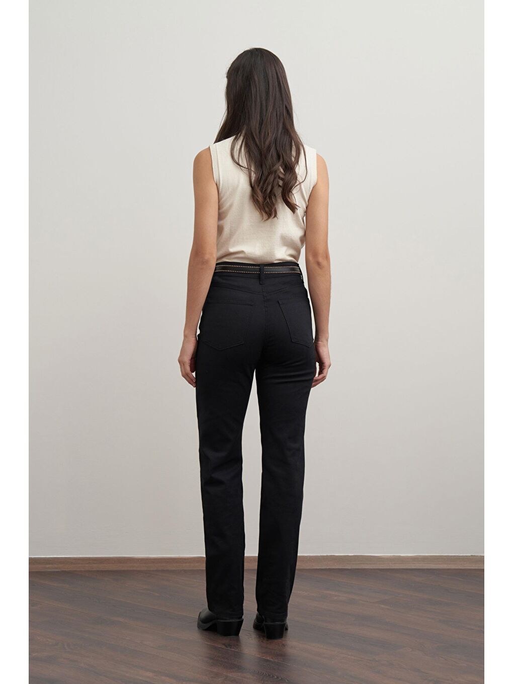 Siyah-Boru Paça Gabardin Pantolon-2