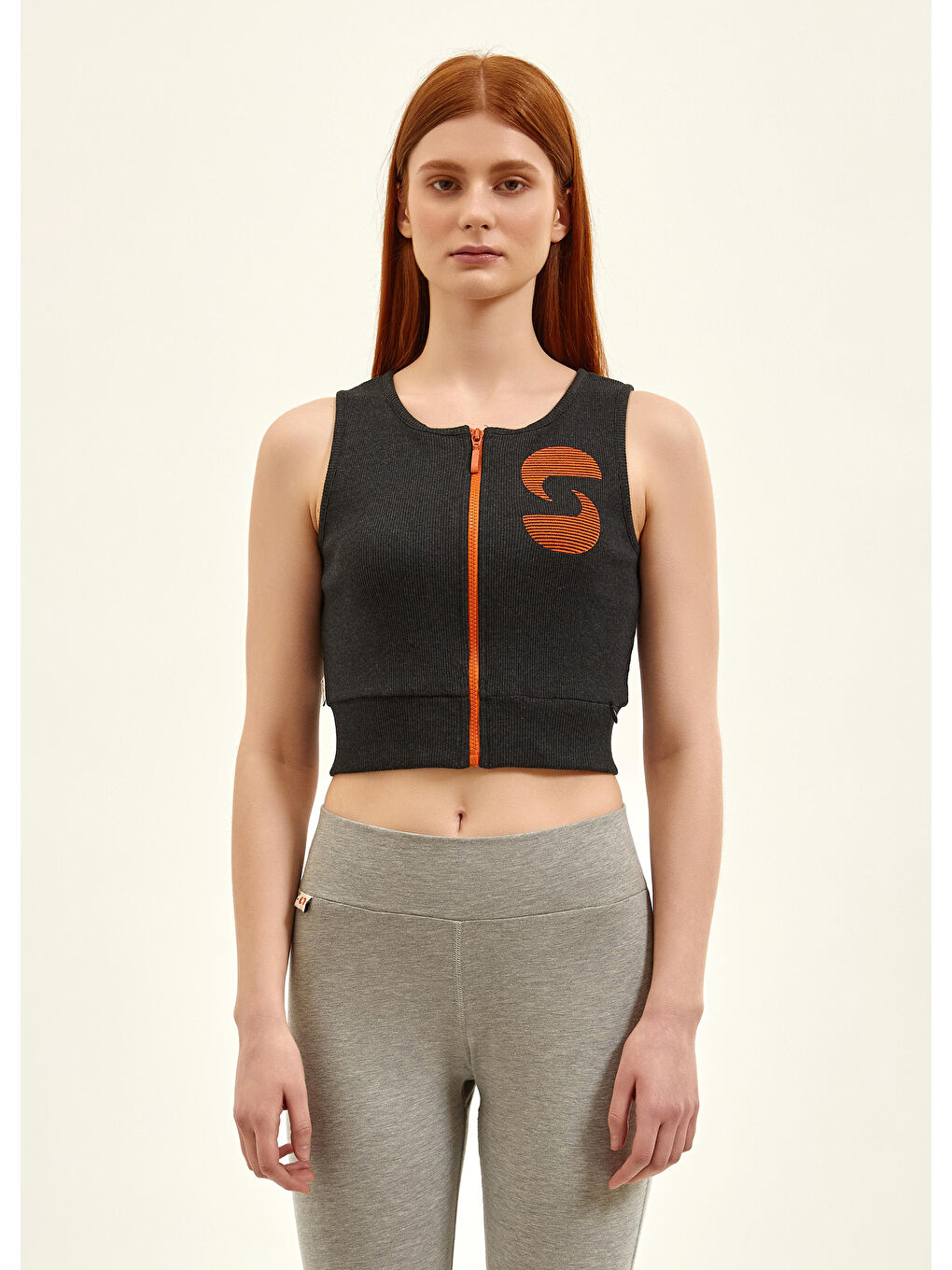 NSQ Aktif Fermuarli Crop Top   Antrasit