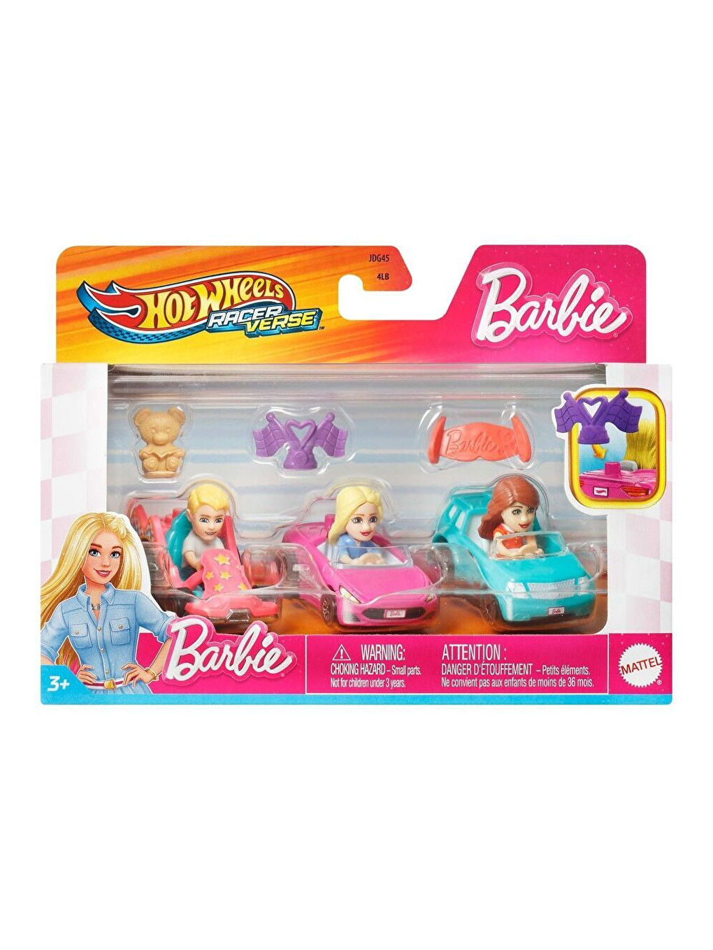 Hot Wheels Racerverse Barbie 3 lü Araba Seti JDG45-JDG48
