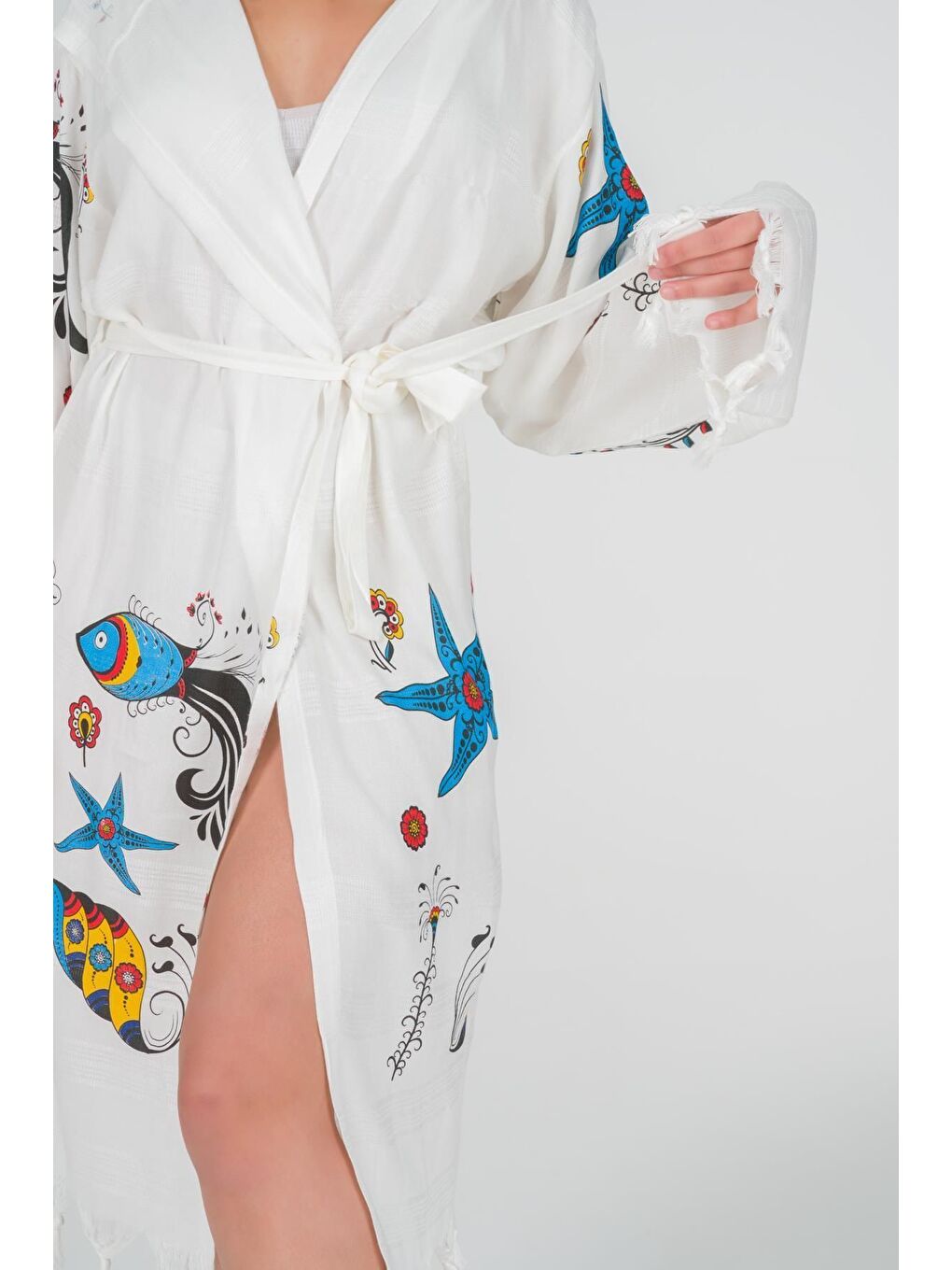 Ekru Baskılı Bambu Peştemal Sabahlık Bornoz SEASTAR/S