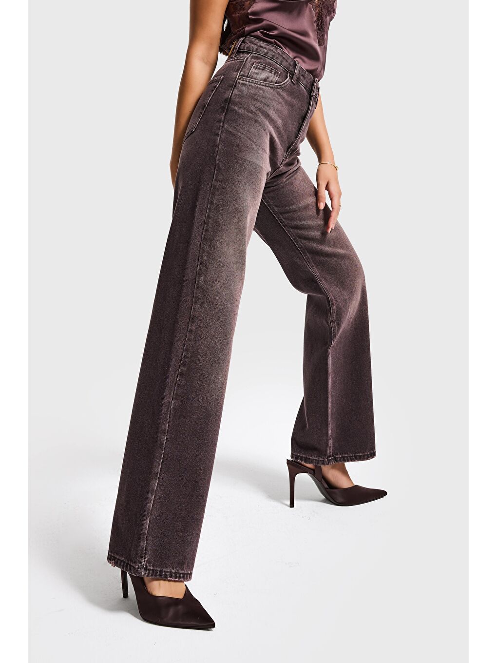 Kahverengi Kadın Koyu Kahve Doris 2s6-16 Straight Fit Yüksek Bel %100 Pamuk Denim Jean-4