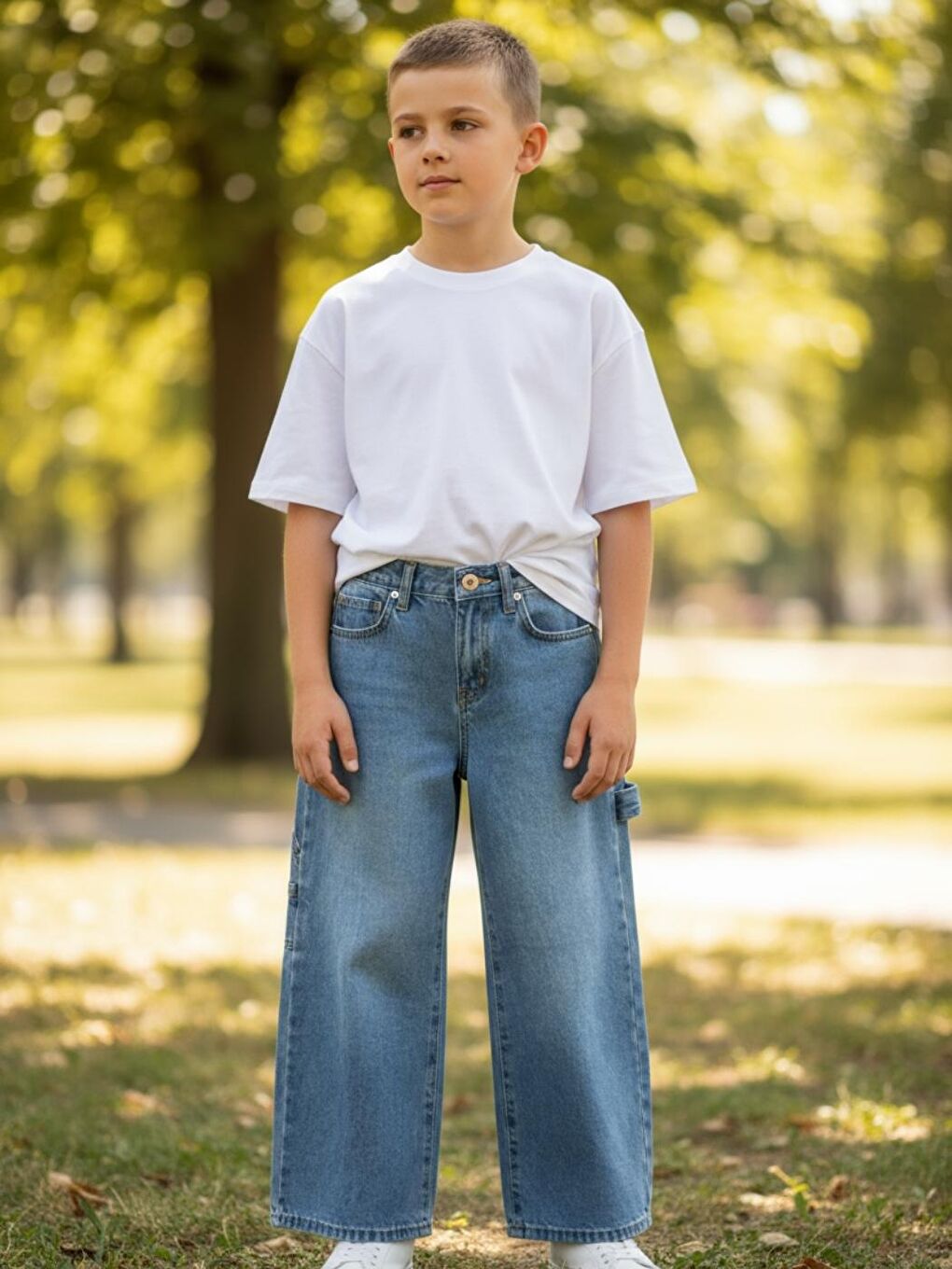 Mavi Erkek Çocuk Baggy Fit Geniş Bol Paça Jean Pantolon-4