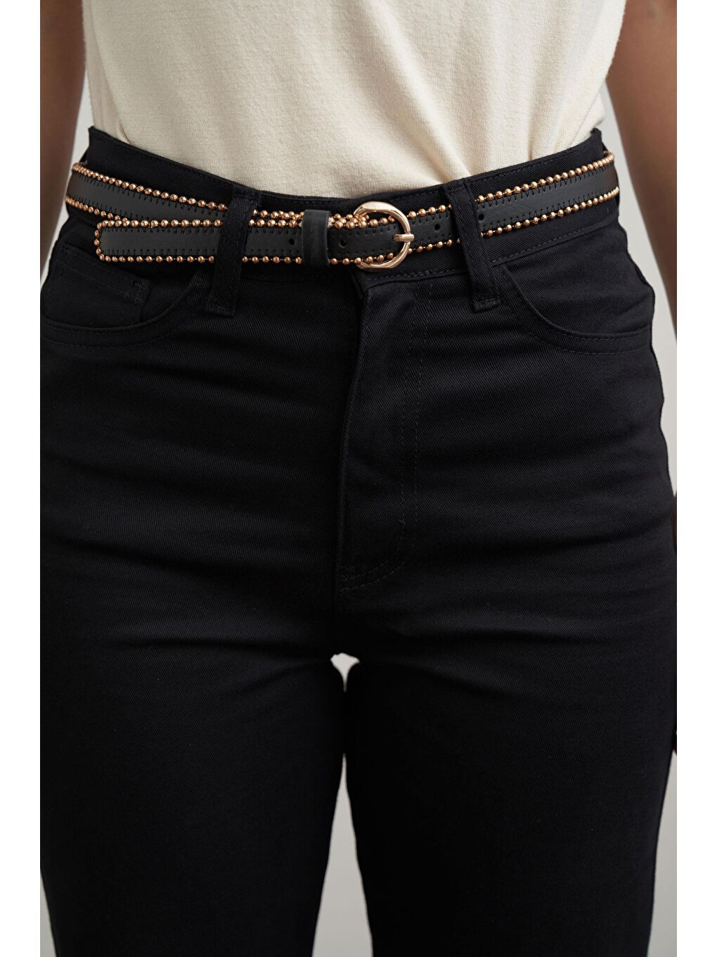 Siyah-Boru Paça Gabardin Pantolon-4