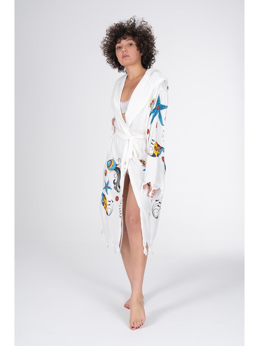 Ekru Baskılı Bambu Peştemal Sabahlık Bornoz SEASTAR/S-2