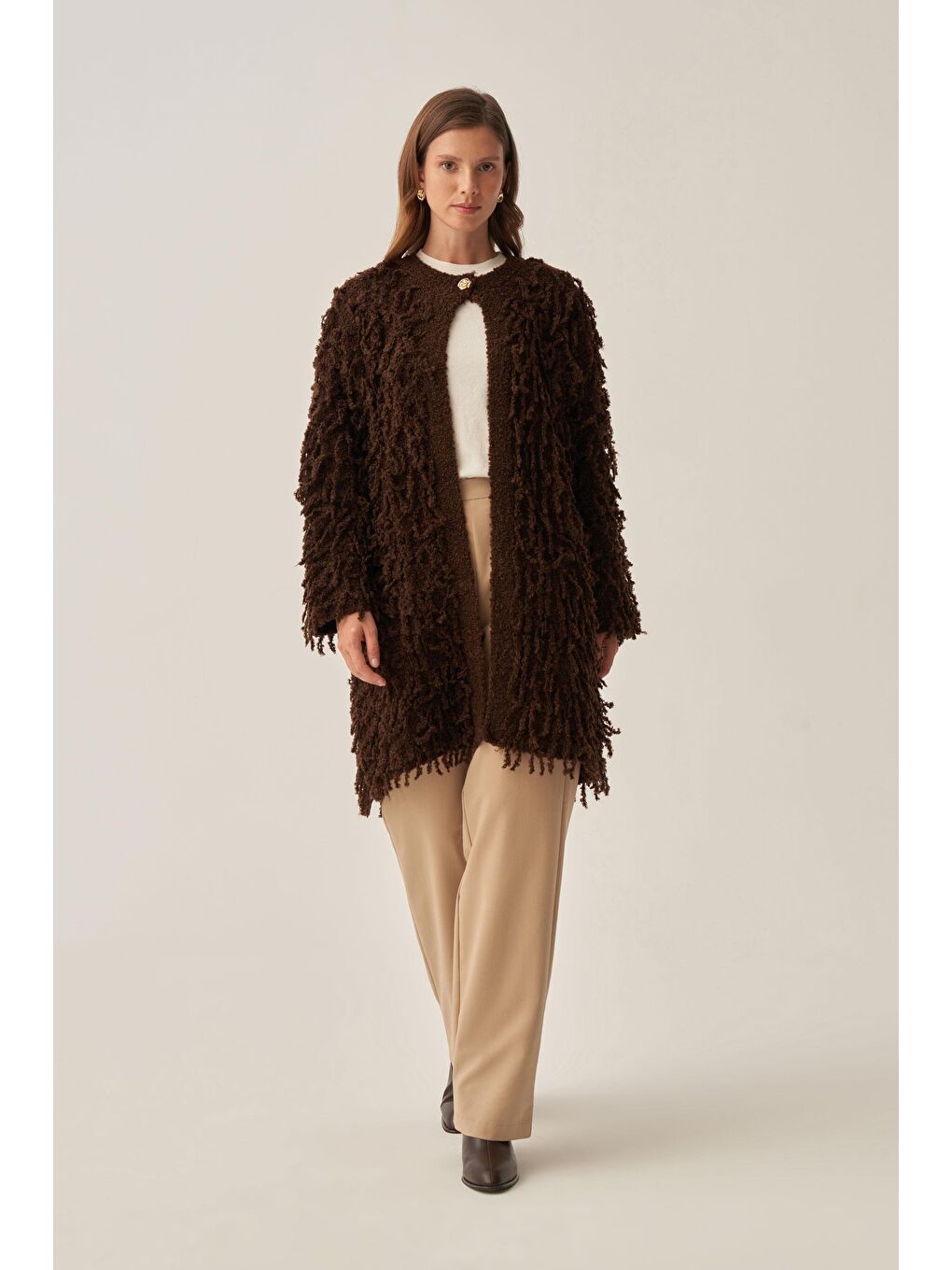 Kahverengi Acı Kahve-Kırpık Triko Hırka-1