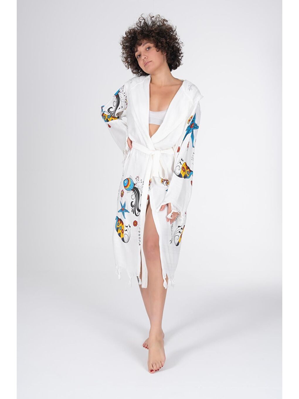 Ekru Baskılı Bambu Peştemal Sabahlık Bornoz SEASTAR/S-3