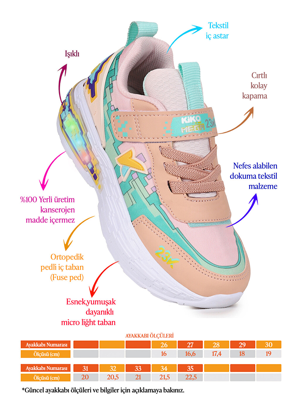 Pembe Craft Işıklı Günlük Cırtlı Kız Çocuk Spor Ayakkabı-1