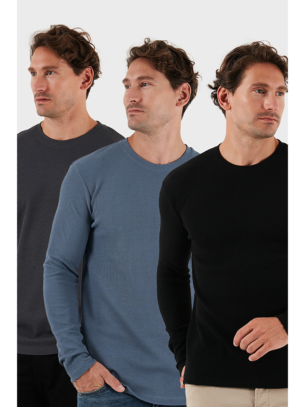 Gri Pamuklu Bisklet Yaka Normal Kalıp Basic 3'lü Paket Sweat 5905073S3