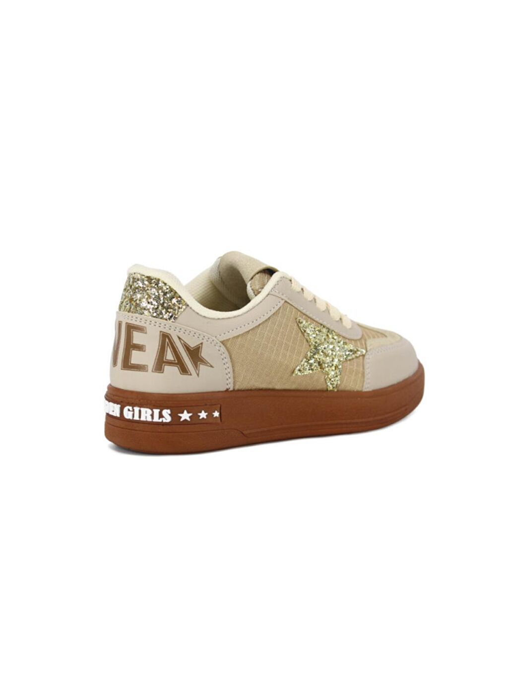 Bej Goldens Işıltılı Yıldız Detaylı Kız Çocuk Sneaker Konforlu Spor Ayakkabı-3
