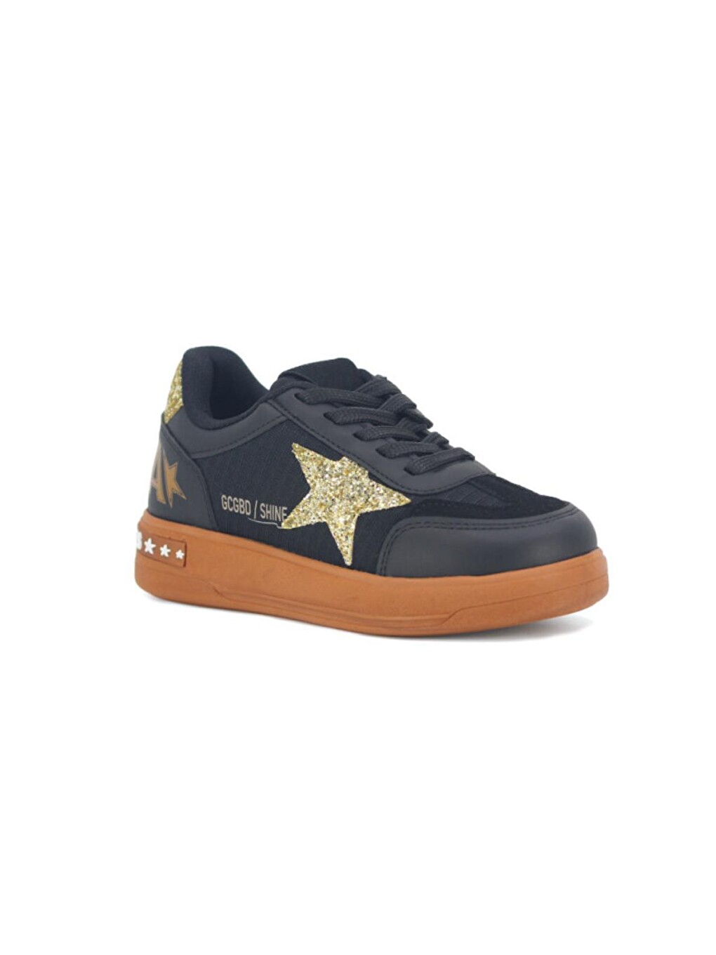 Siyah Goldens Işıltılı Yıldız Detaylı Kız Çocuk Sneaker Konforlu Spor Ayakkabı-3