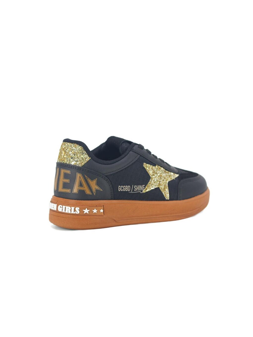 Siyah Goldens Işıltılı Yıldız Detaylı Kız Çocuk Sneaker Konforlu Spor Ayakkabı-4