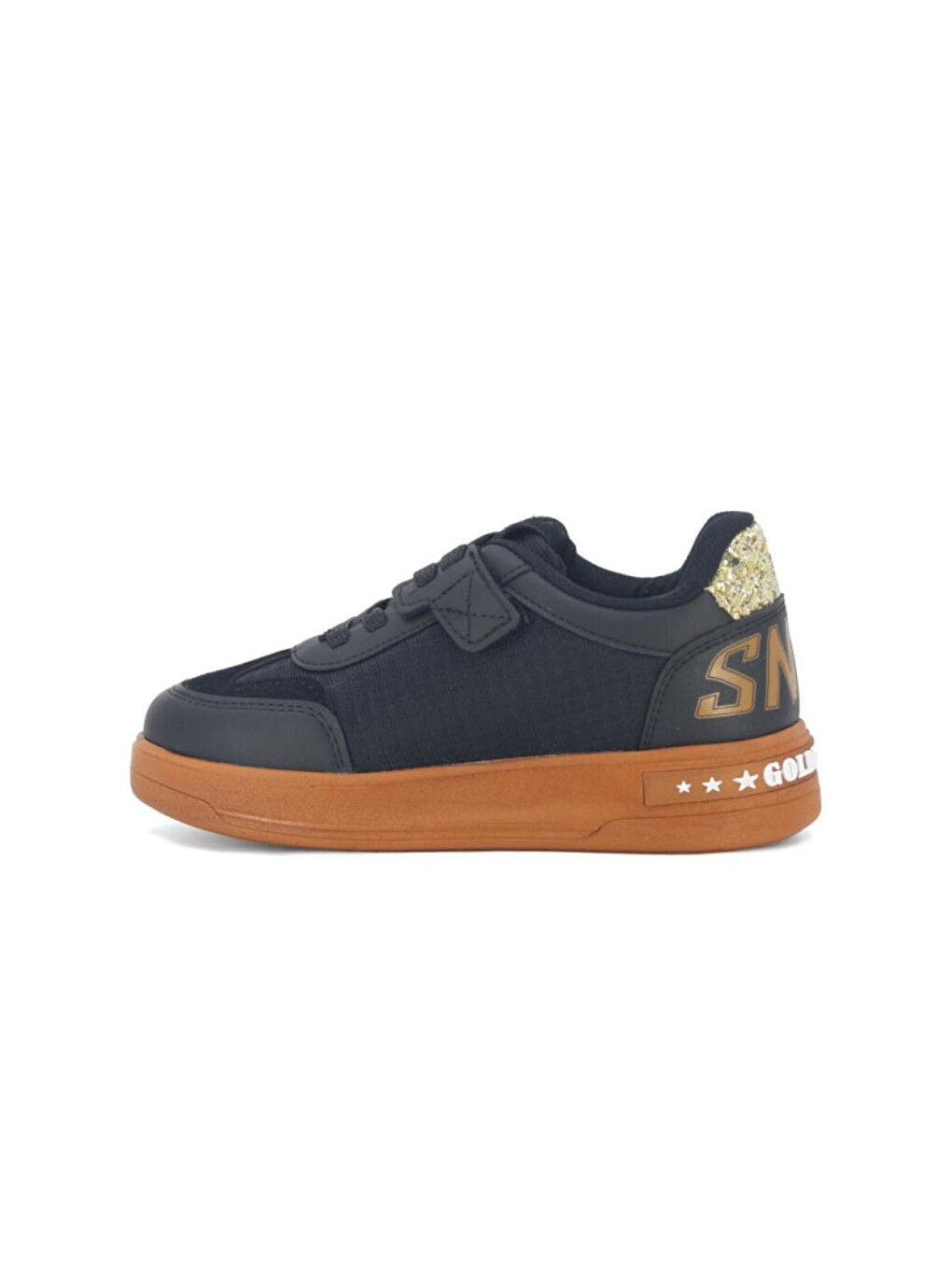 Siyah Goldens Işıltılı Yıldız Detaylı Kız Çocuk Sneaker Konforlu Spor Ayakkabı-5