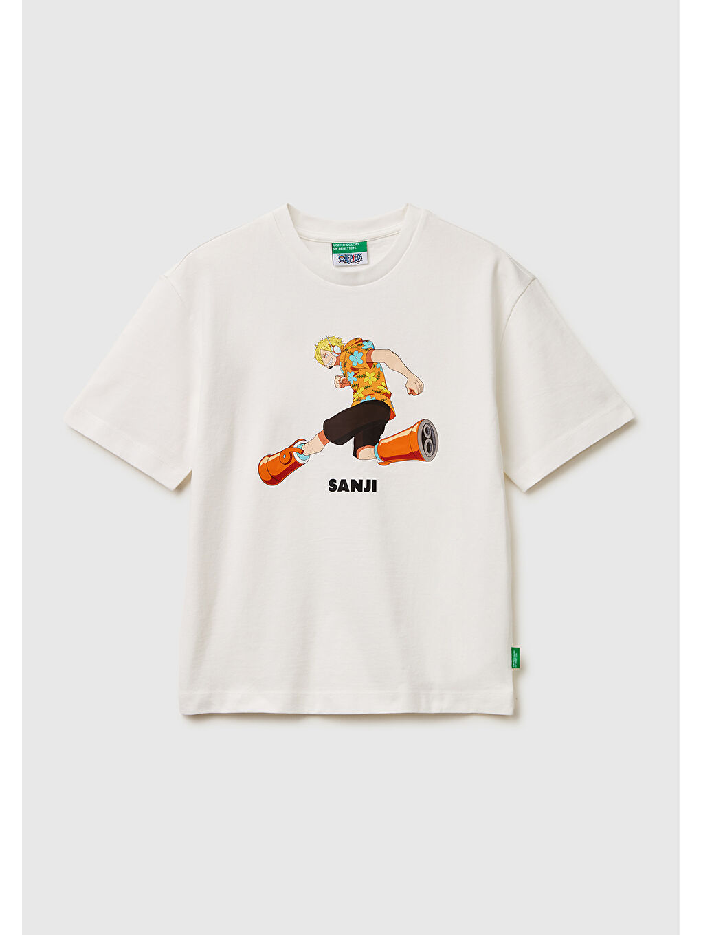 Erkek Çocuk Beyaz Önü ve Arkası One Piece Baskılı Bisiklet Yaka T-Shirt