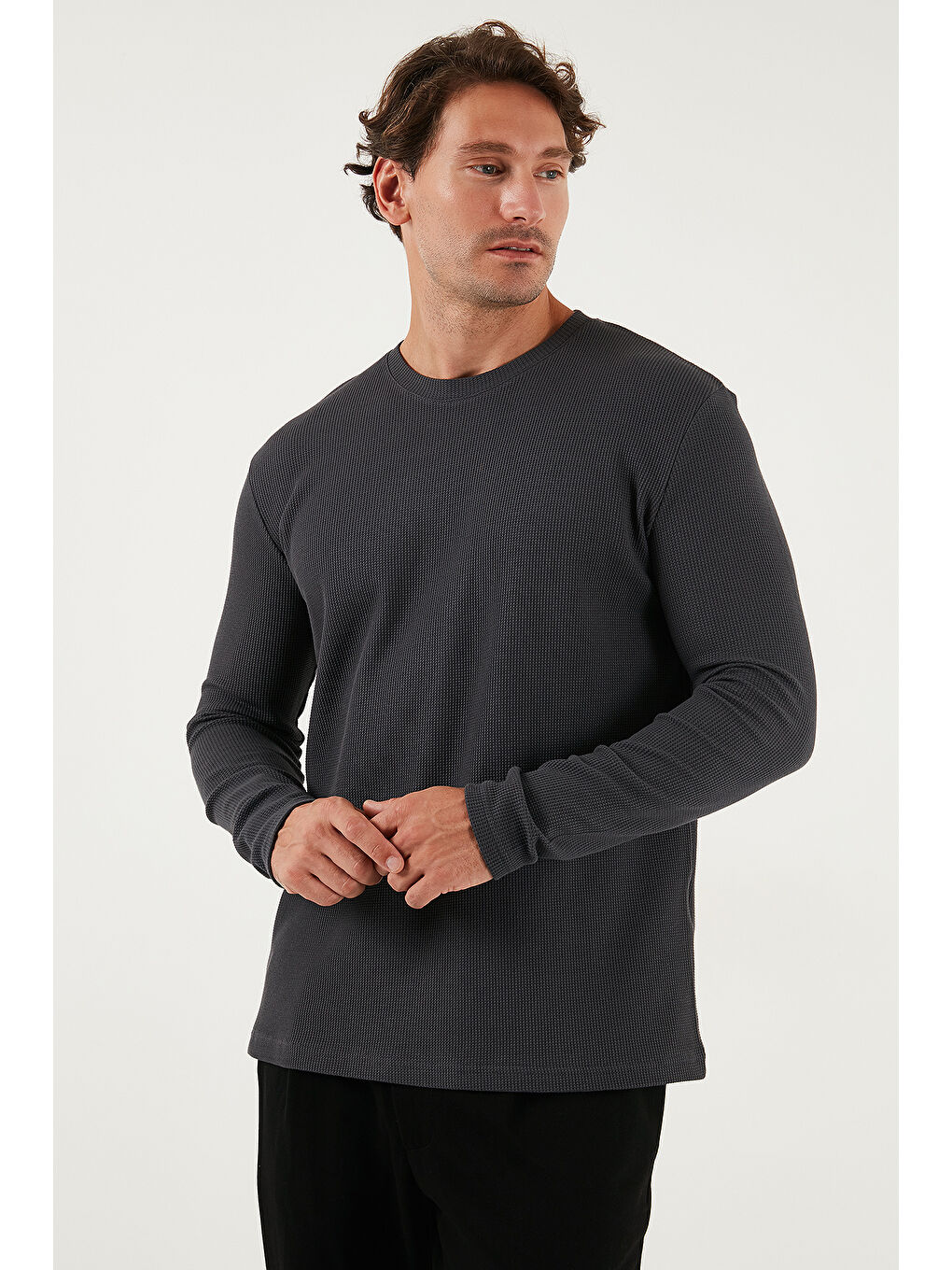 Gri Pamuklu Bisklet Yaka Normal Kalıp Basic 3'lü Paket Sweat 5905073S3-2