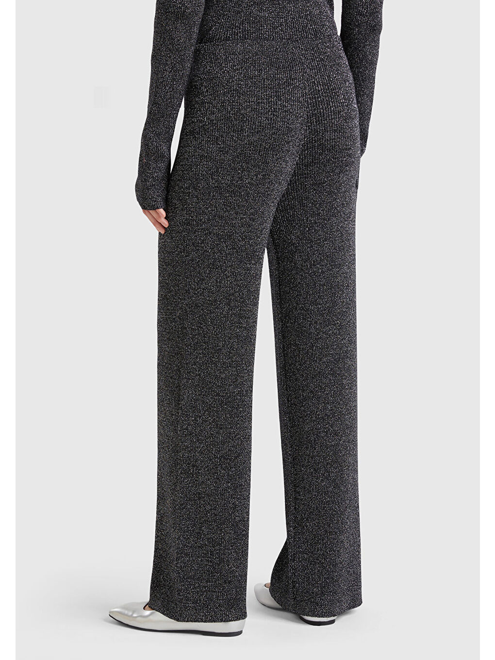 Gri Kadın Gümüş Pamuk ve Viskoz Karışımlı Simli Palazzo Pantolon-2