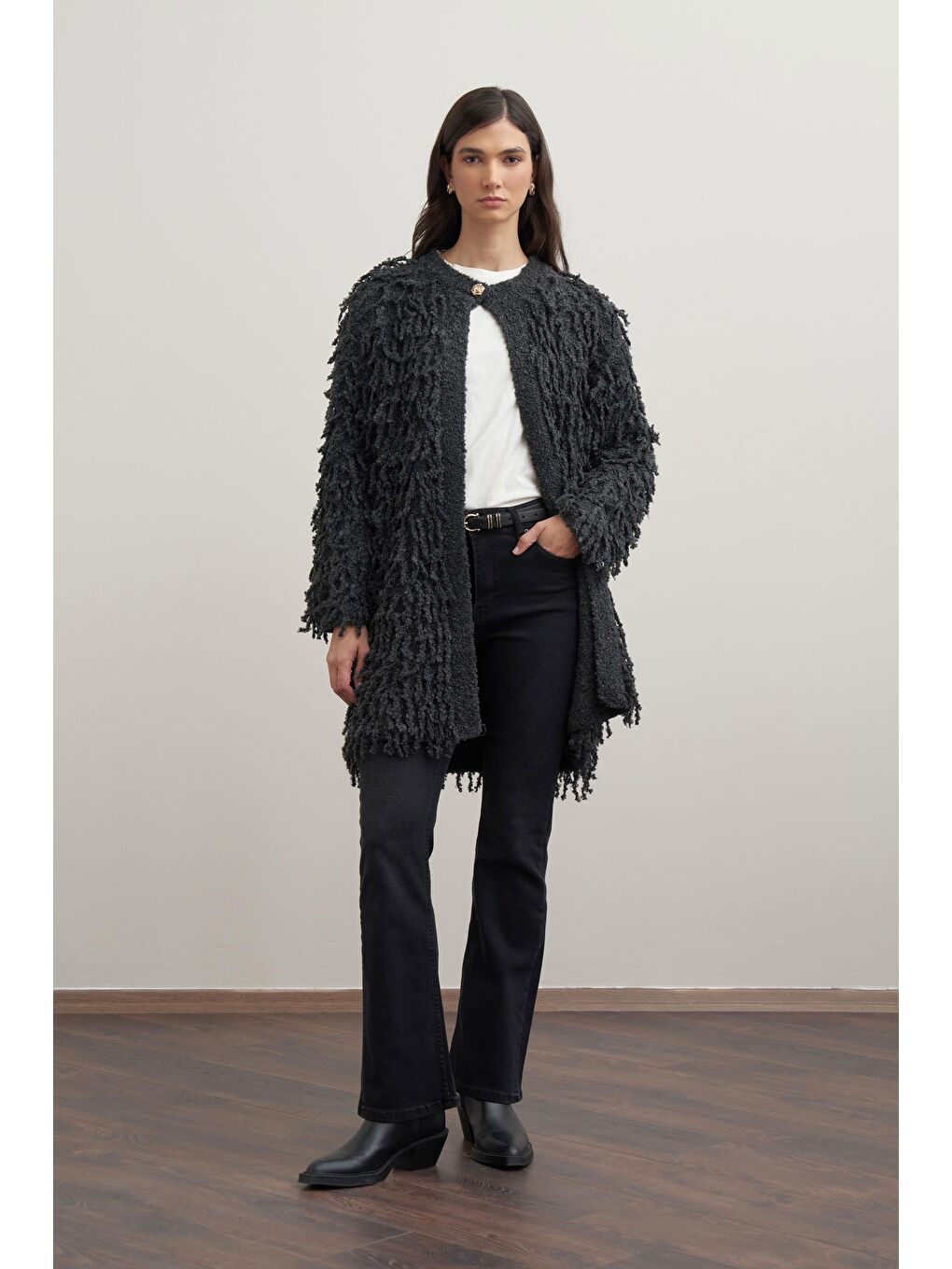 Antrasit Antrasİt-Kırpık Triko Hırka-1