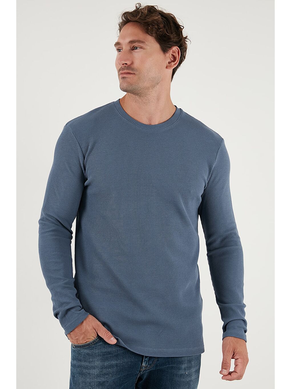 Antrasit Pamuklu Bisklet Yaka Slim Fit Basic 3'lü Paket Sweat 5905073S3-2