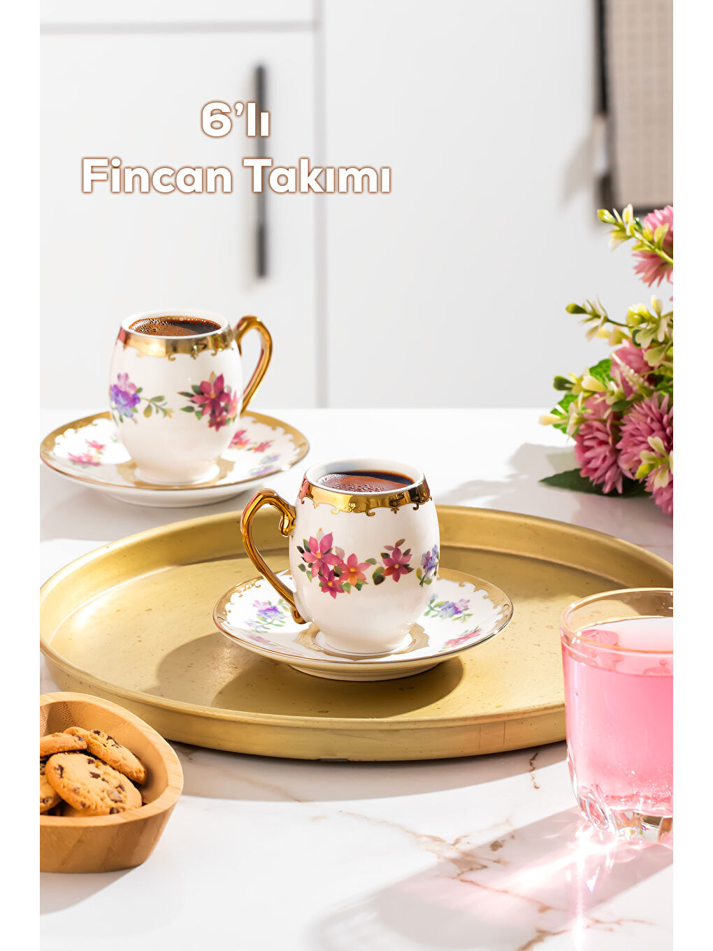 Karışık 3189 Aurora 12 Parça Yaldızlı Porselen Türk Kahve Fincan Takımı