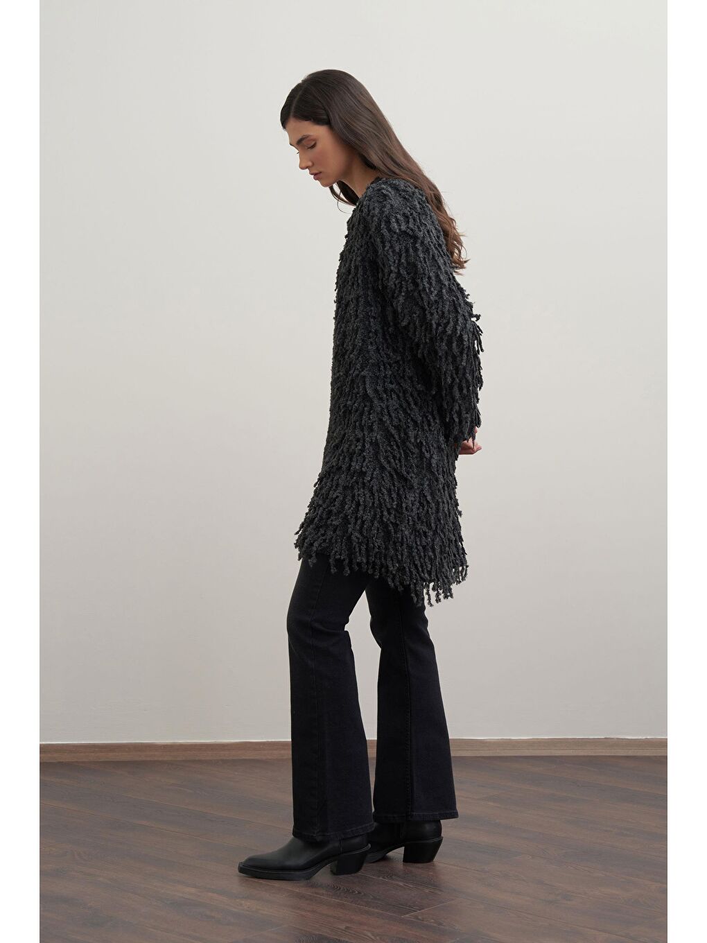 Antrasit Antrasİt-Kırpık Triko Hırka-2