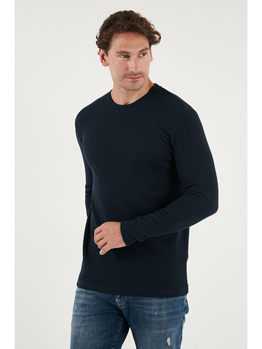 Antrasit Pamuklu Bisklet Yaka Slim Fit Basic 3'lü Paket Sweat 5905073S3-3