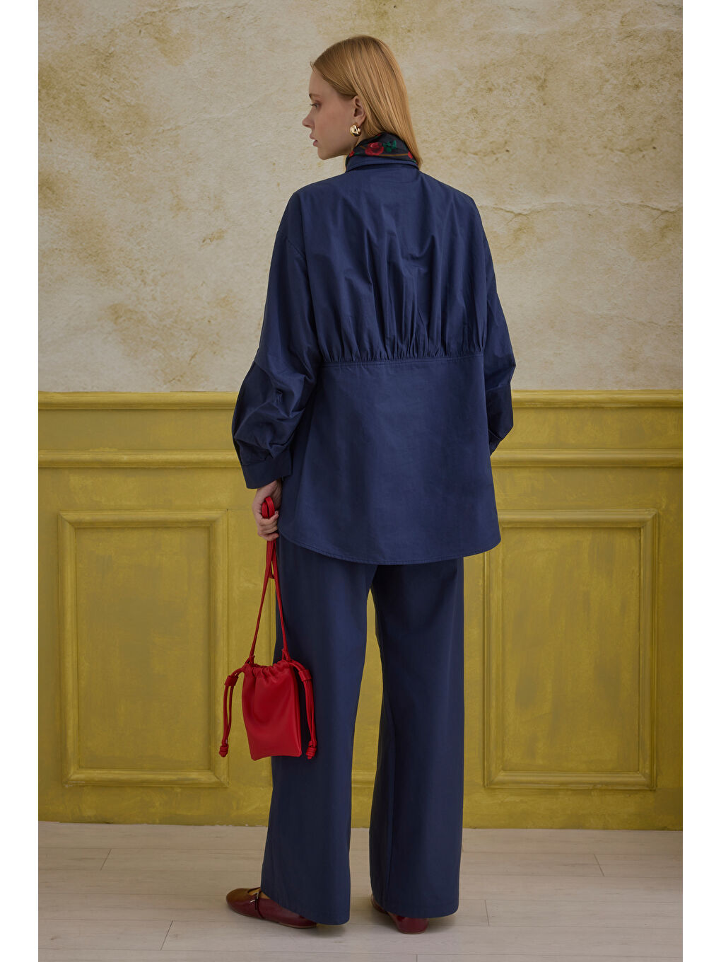 %100 Pamuk Kol Detaylı Gömlek Lacivert-3