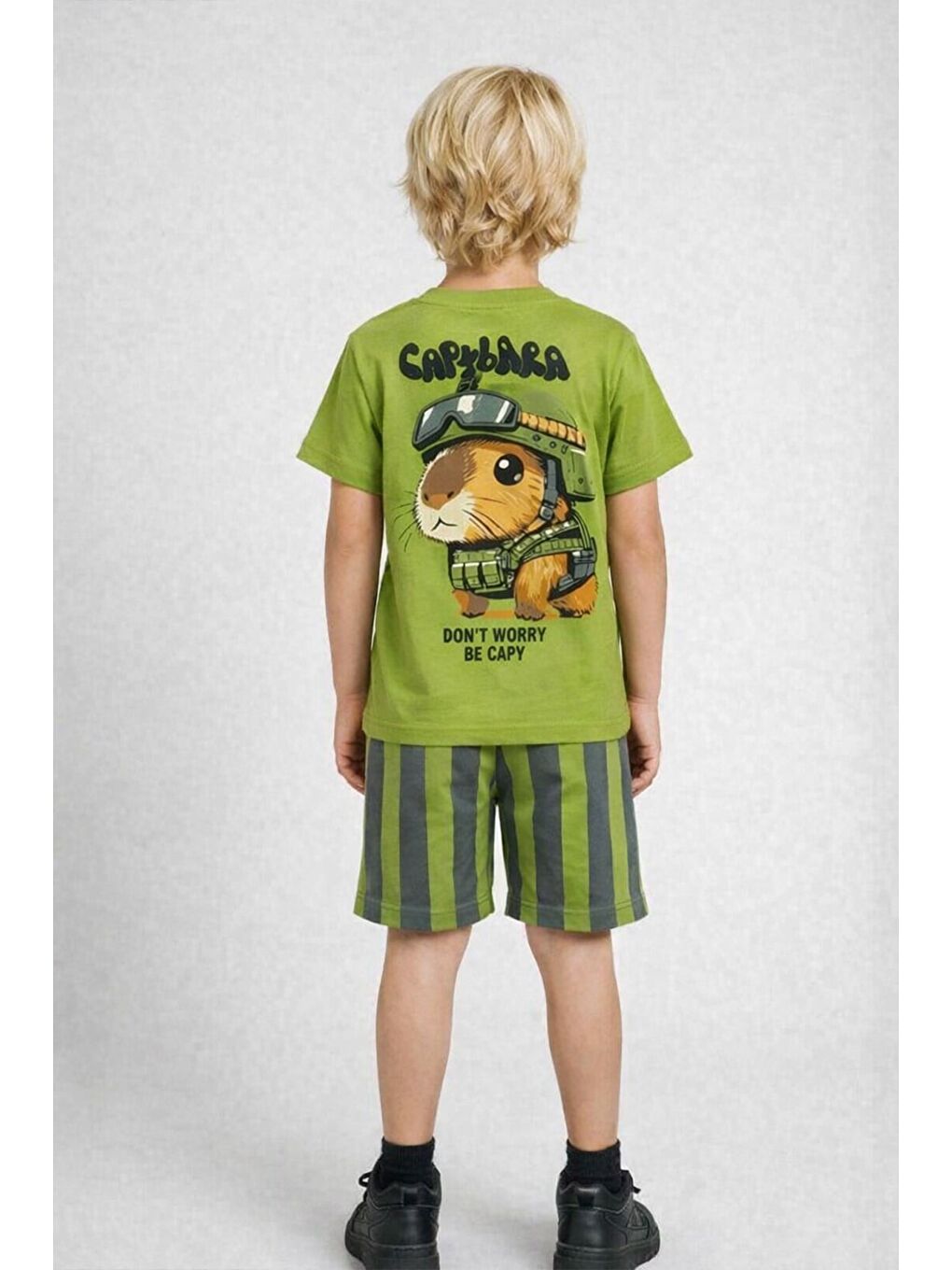 Erkek Çocuk Pamuklu Baskılı Yeşil T-Shirt Ve Şort Alt Üst Takım-1