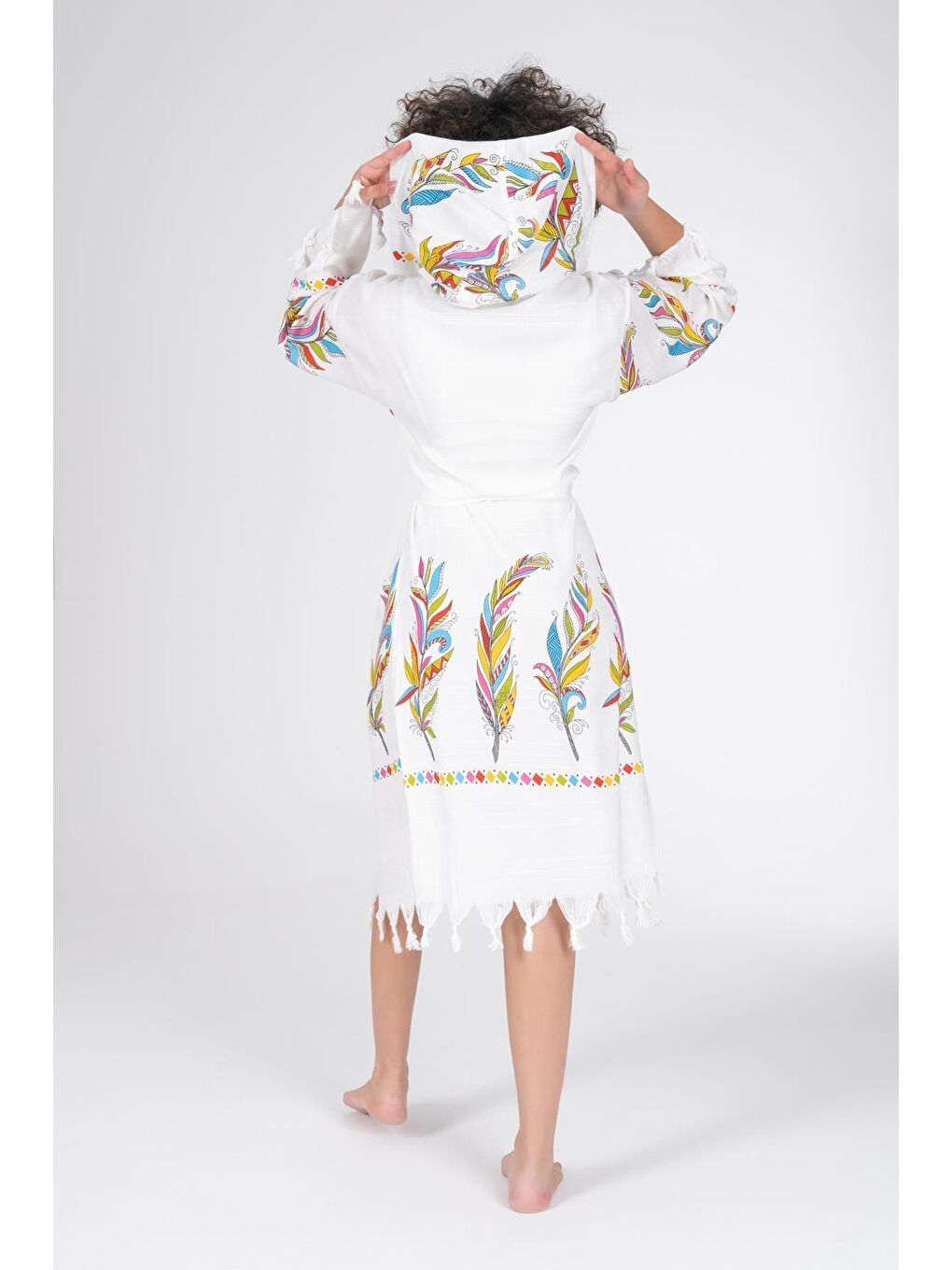 Ekru Baskılı Bambu Peştemal Sabahlık Bornoz TUY/M-3