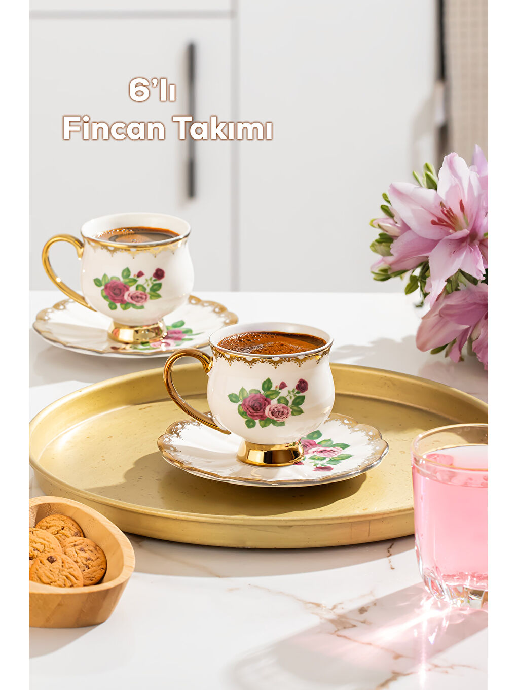 Karışık 3187 Majesty 12 Parça Yaldızlı Porselen Türk Kahve Fincan Takımı