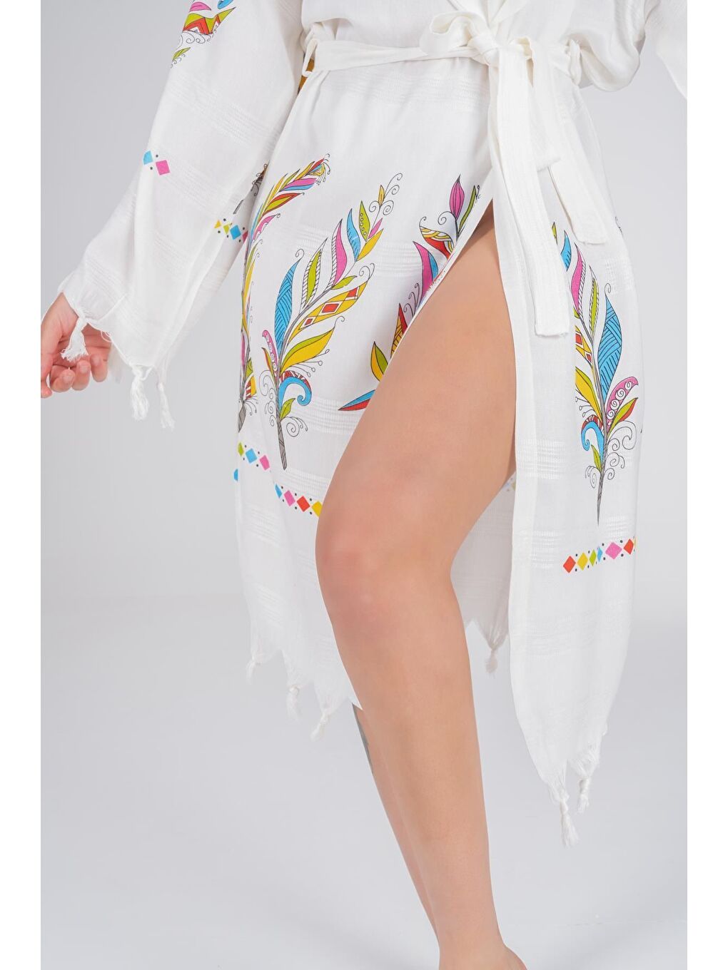 Ekru Baskılı Bambu Peştemal Sabahlık Bornoz TUY/M-5