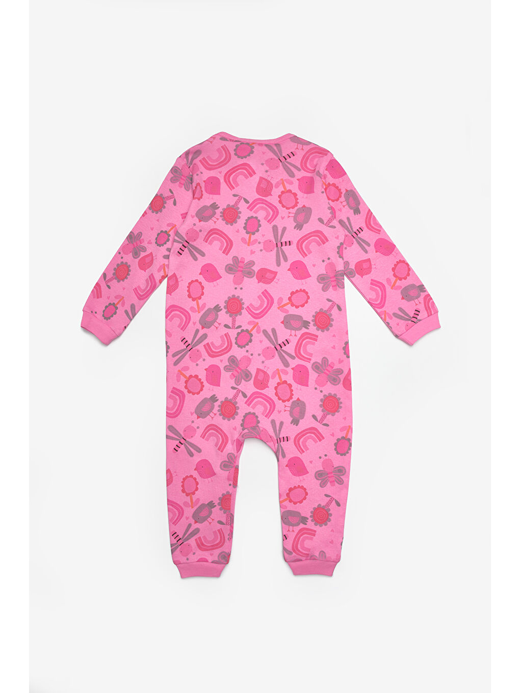 Fuşya Çiçek Desenli Fermuarlı Kız Bebek Tulum - Clara-1