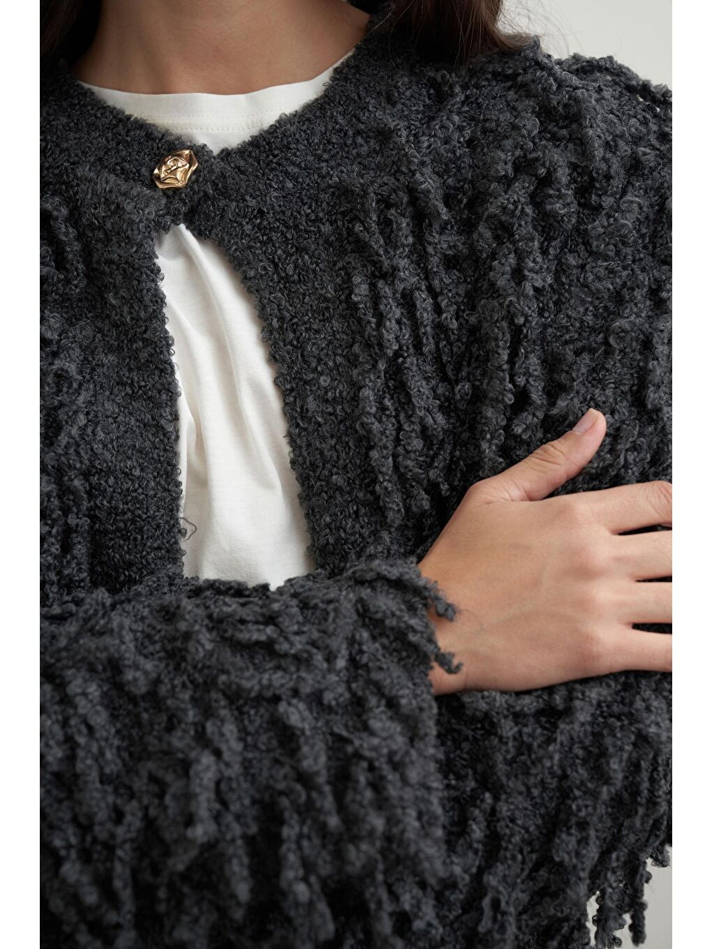 Antrasit Antrasİt-Kırpık Triko Hırka-4