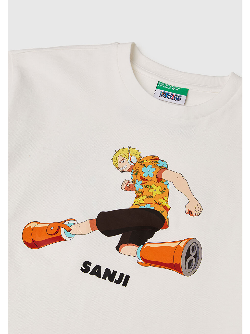 Erkek Çocuk Beyaz Önü ve Arkası One Piece Baskılı Bisiklet Yaka T-Shirt-2