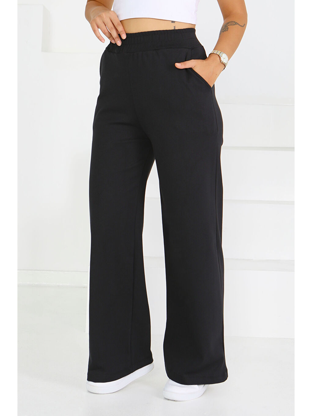 Cepli Bol Paça İki İplik Eşofman Altı Siyah - 27674-2