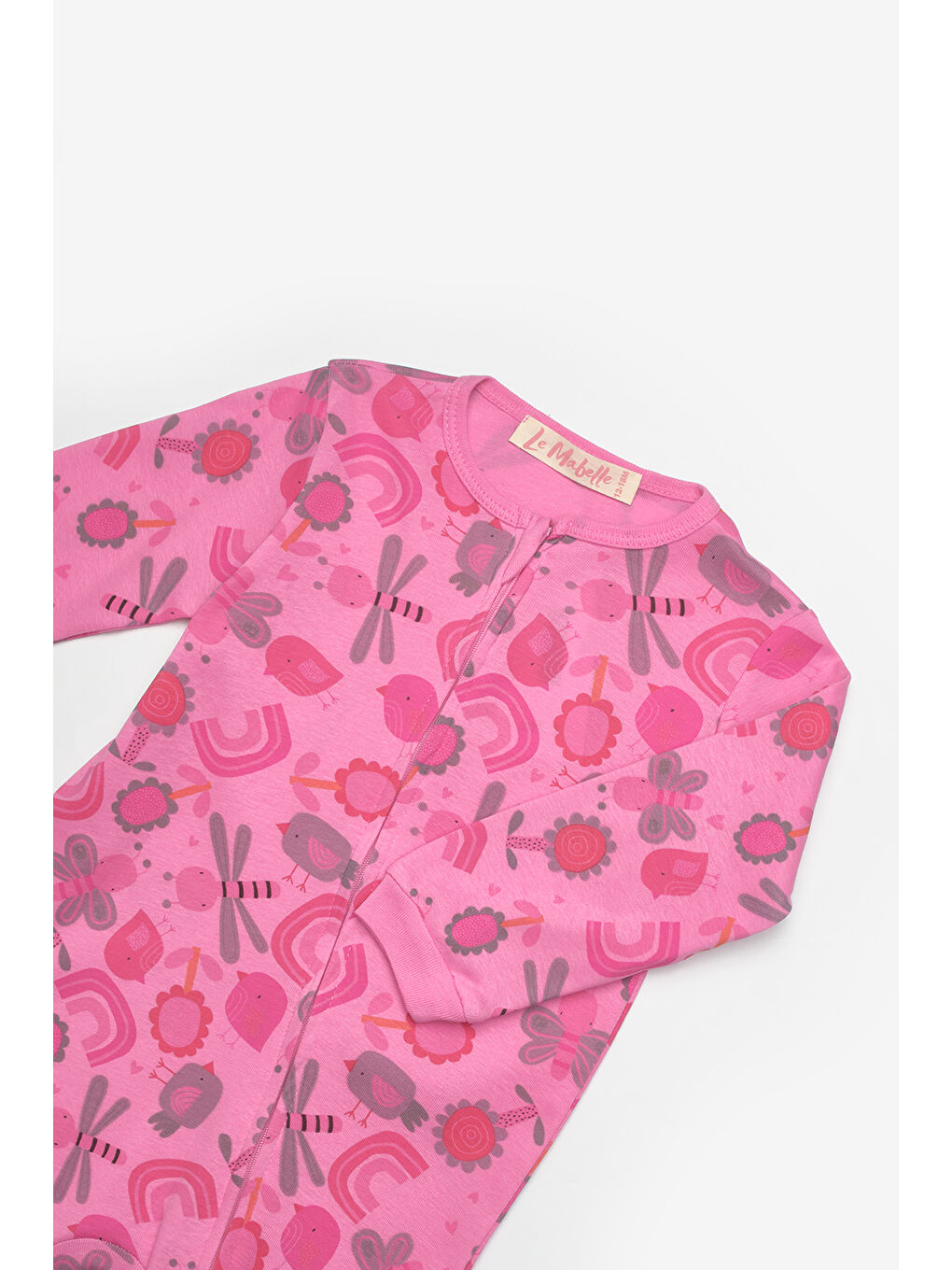 Fuşya Çiçek Desenli Fermuarlı Kız Bebek Tulum - Clara-2
