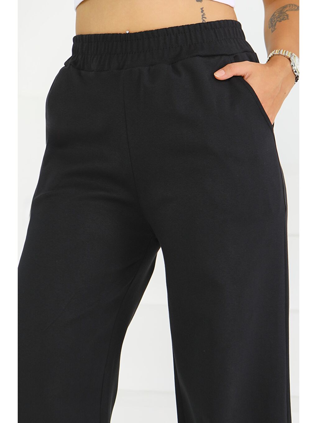 Cepli Bol Paça İki İplik Eşofman Altı Siyah - 27674-3