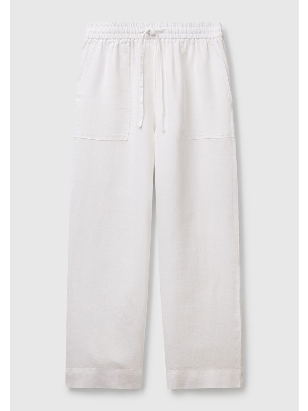 Kadın Beyaz %100 Keten Büzgü İpli Cepli Sigaret Pantolon-1