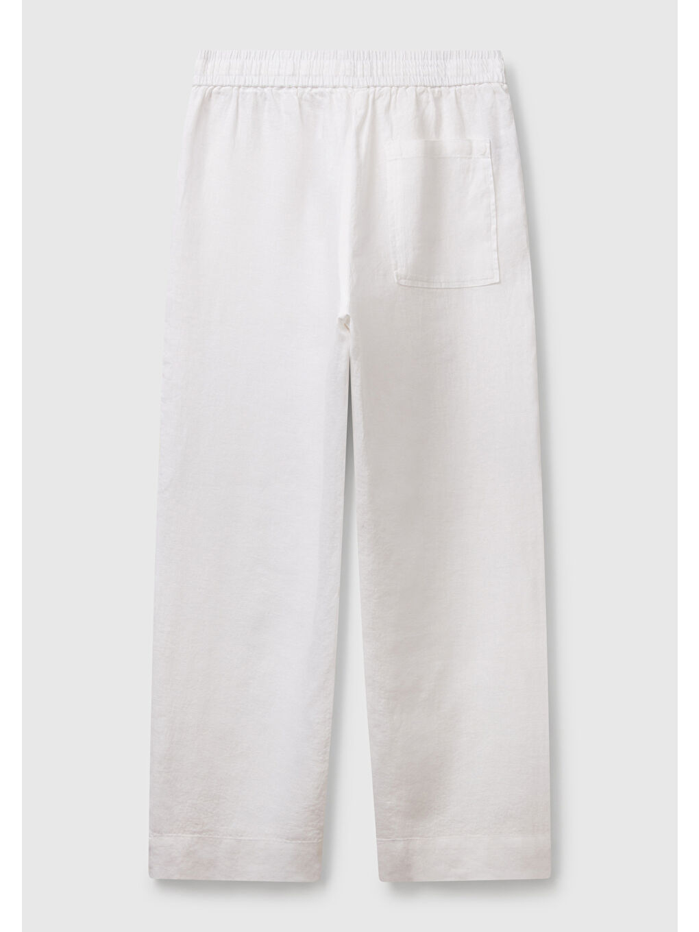 Kadın Beyaz %100 Keten Büzgü İpli Cepli Sigaret Pantolon-3