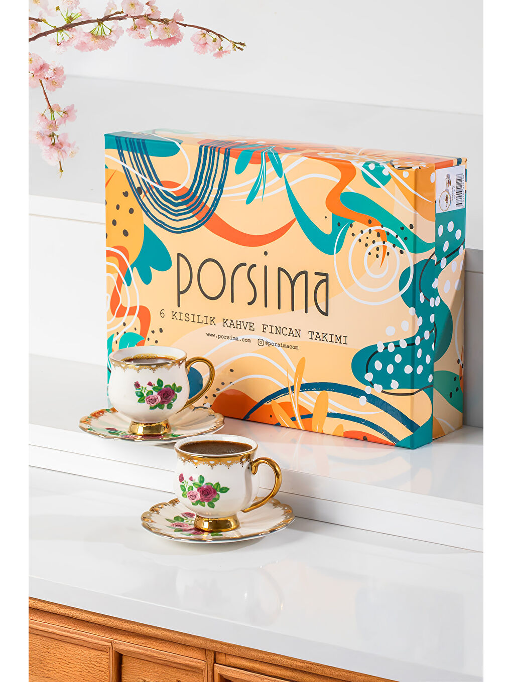 Karışık 3187 Majesty 12 Parça Yaldızlı Porselen Türk Kahve Fincan Takımı-1