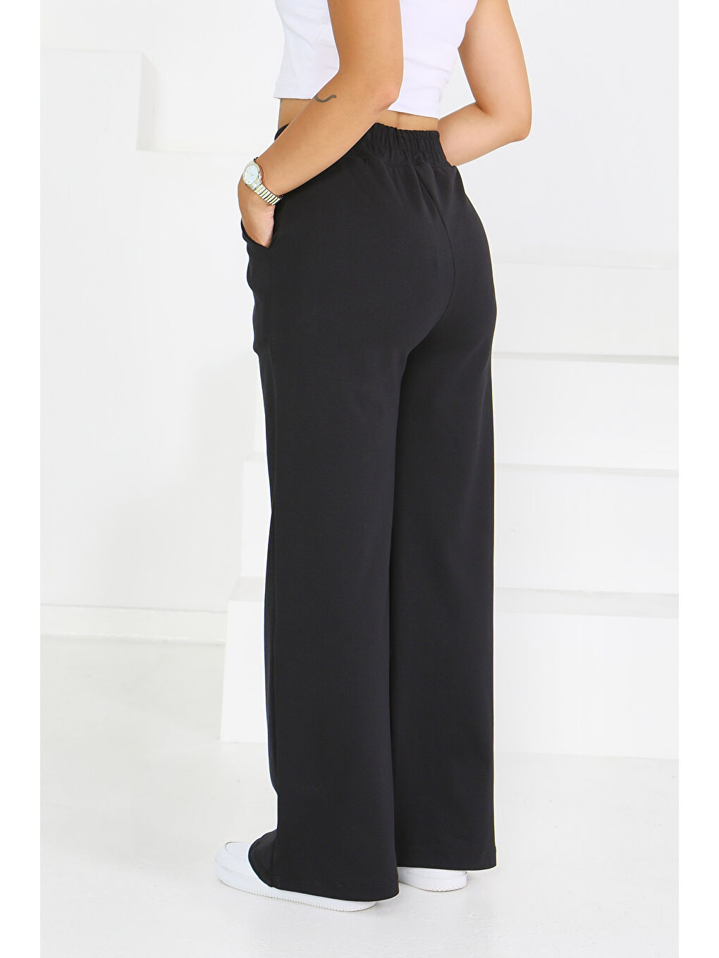 Cepli Bol Paça İki İplik Eşofman Altı Siyah - 27674-4